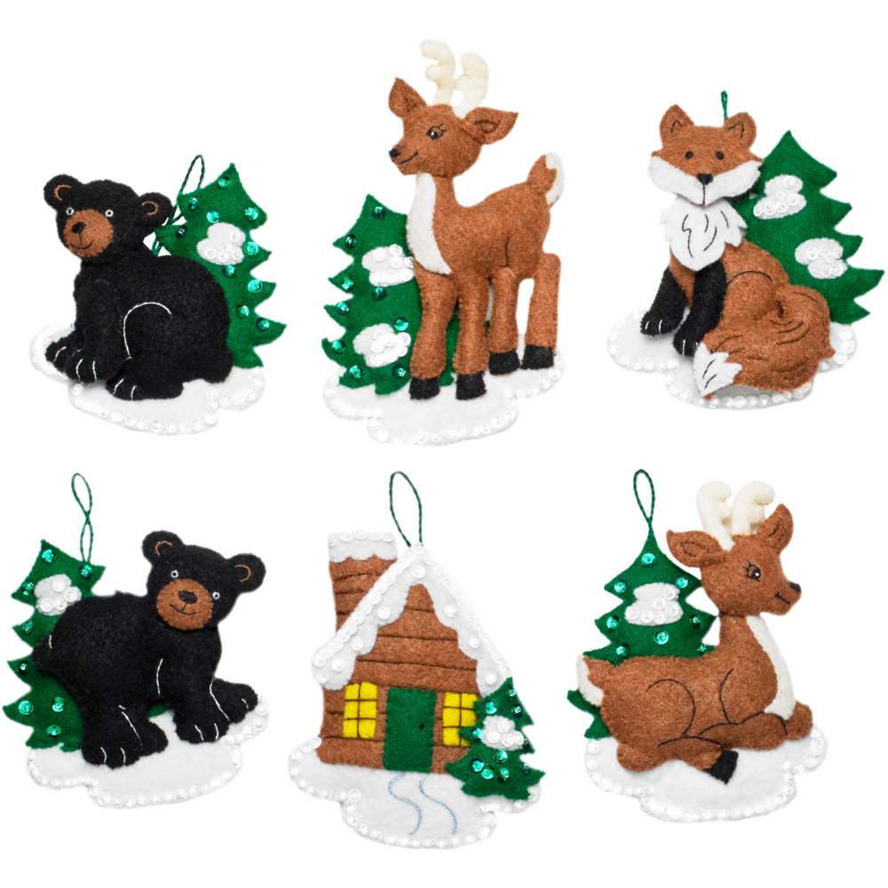 Felt Ornaments Santa's Black Bear Cabin Applique Kit